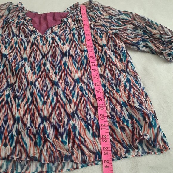 Marie Oliver Women's Size S Multicolor Southwest Print Silk Blend Crepe Blouse - Picture 12 of 12